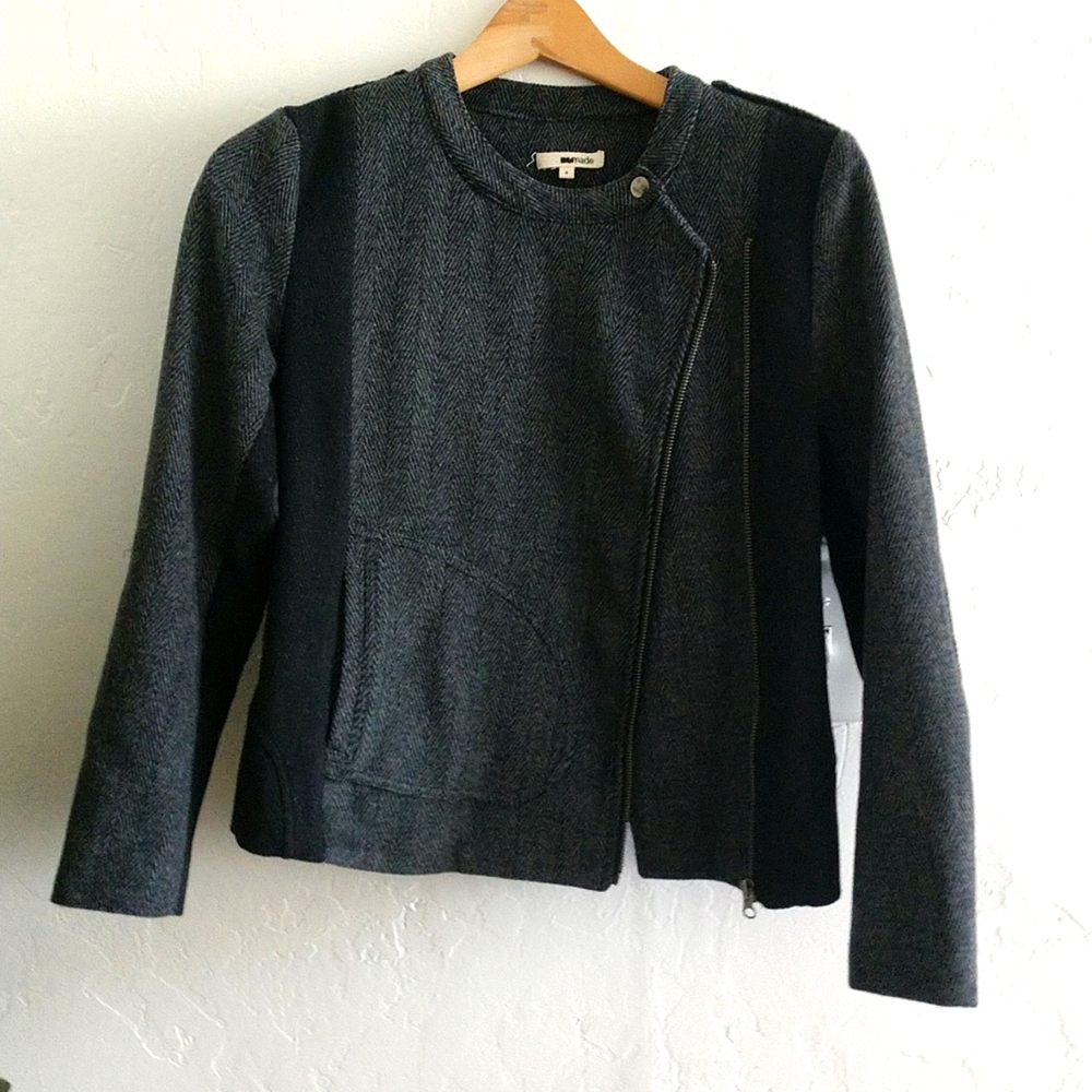 LA Made Wool Dark Gray Black Woman's Blend Jacket Motorcycle Coat Size Small
